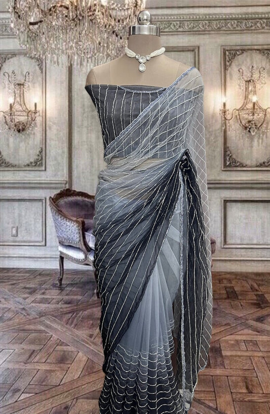 Beautiful Dusty Lavender Purple Shaded Gorgette Saree