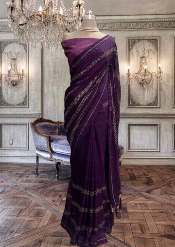 Deep Raisin Color Satin Georgette Saree