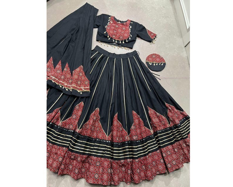 Beautiful Black Foil Work Silk Navaratri Wear Lehenga Choli With Dupatta