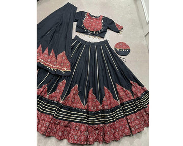 Beautiful Black Foil Work Silk Navaratri Wear Lehenga Choli With Dupatta