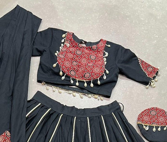 Beautiful Black Foil Work Silk Navaratri Wear Lehenga Choli With Dupatta