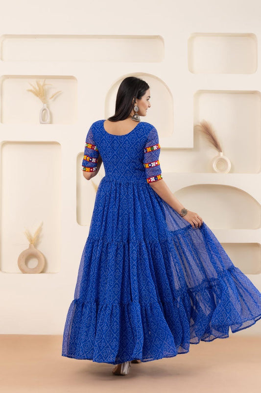 Women Ethnic Motifs Printed Mirror Work Georgette Kurta