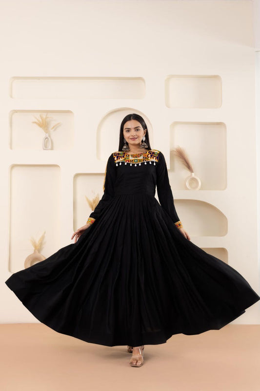 Black Sequence Work Faux Georgette Anarkali Gown