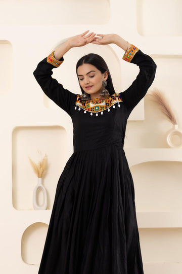 Black Sequence Work Faux Georgette Anarkali Gown