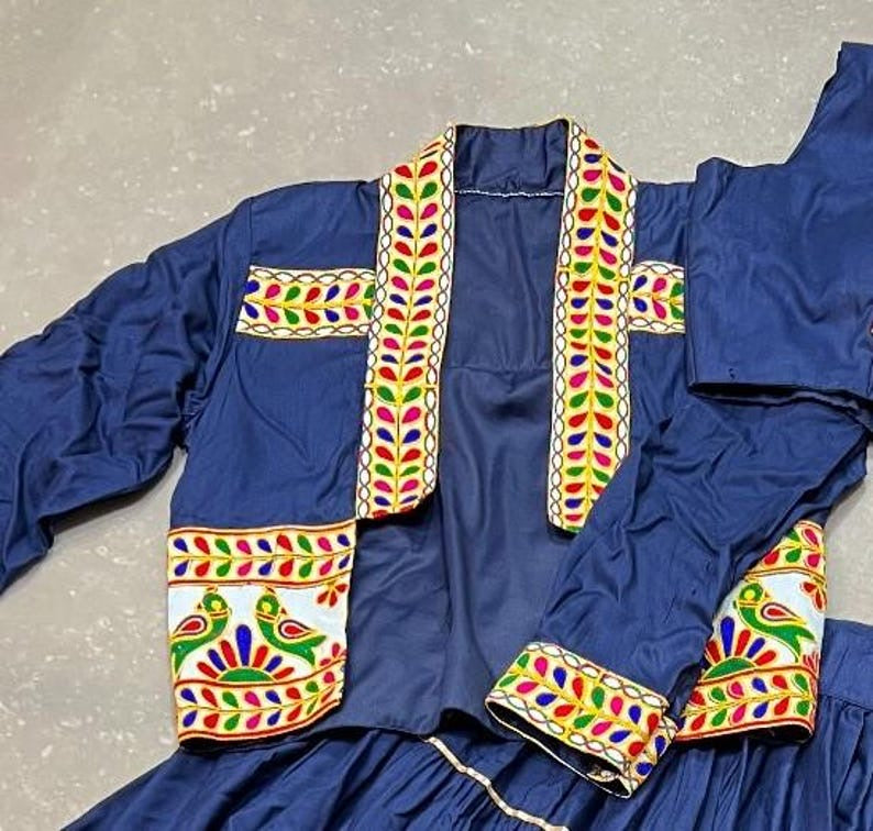 Girls Embroidered Mirror Work Cotton Ready to Wear Lehenga & Blouse With Dupatta