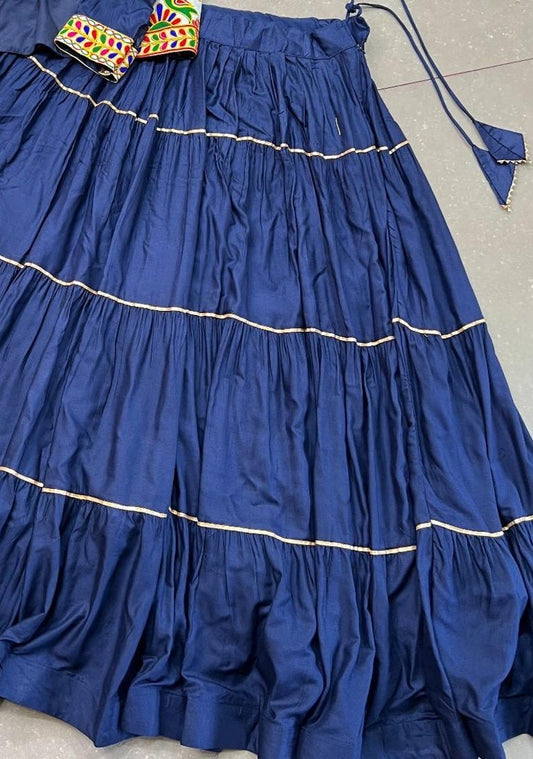 Girls Embroidered Mirror Work Cotton Ready to Wear Lehenga & Blouse With Dupatta