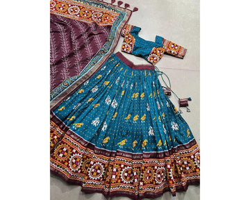 Firoji Color Floral And Patola Print With Foil Work Lehenga Choli