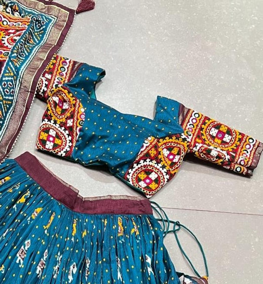 Firoji Color Floral And Patola Print With Foil Work Lehenga Choli