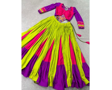 Multi Color Pure Rayon Navratri Lehenga Choli With Patch Work