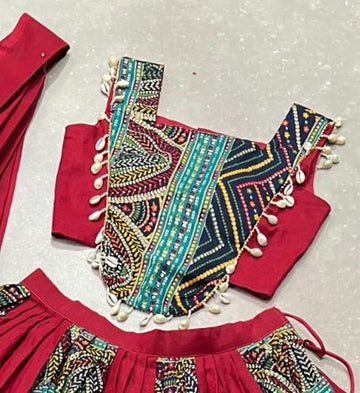 Chinnon Silk Red Wedding Wear Mill Printed Lehenga Choli