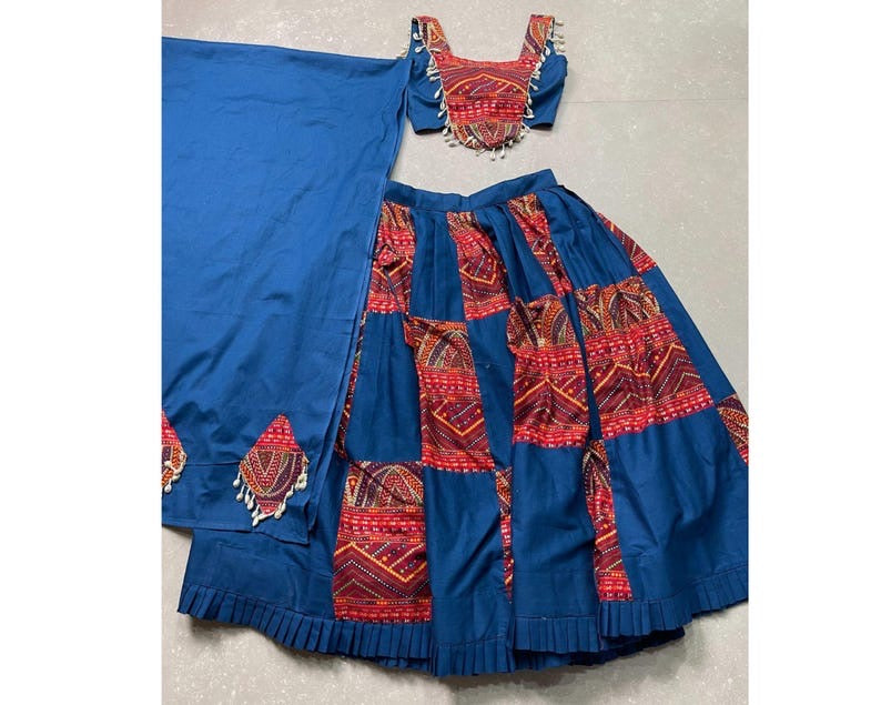 Chinnon Silk Blue Wedding Wear Mill Printed Lehenga Choli