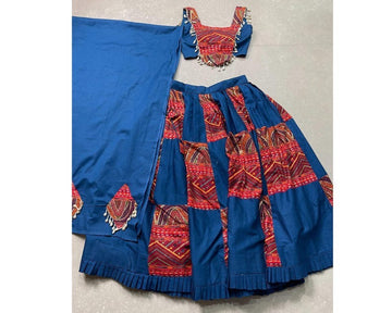 Chinnon Silk Blue Wedding Wear Mill Printed Lehenga Choli