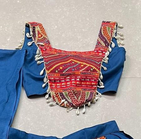 Chinnon Silk Blue Wedding Wear Mill Printed Lehenga Choli