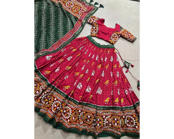 Charming Maroon & Green Bandhani Printed Silk Traditional Gown