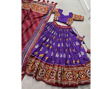 Charming Maroon & Blue Bandhani Printed Silk Traditional Gown