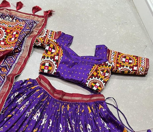 Charming Maroon & Blue Bandhani Printed Silk Traditional Gown