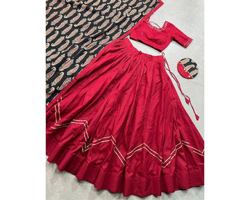 Charming Red Printed Silk Traditional Gown