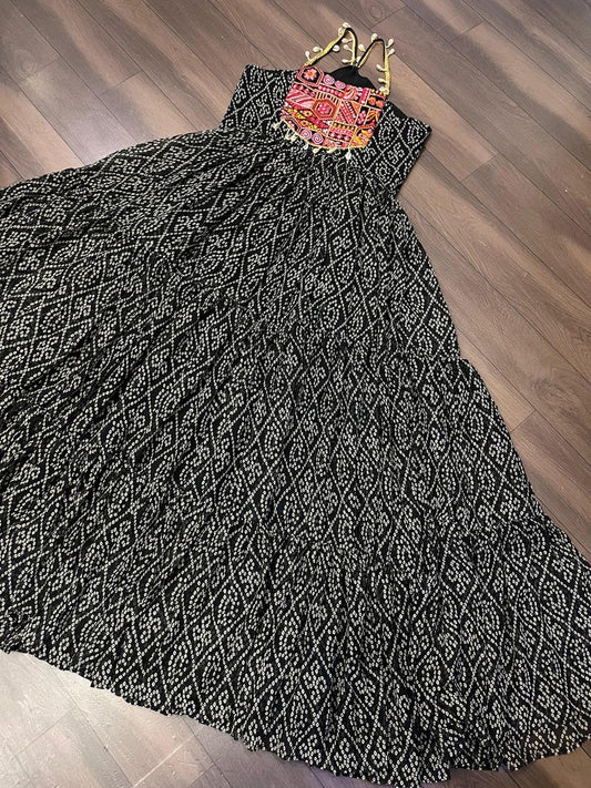 Bandhani Printed Black Color Glorious Readymade Gown In Georgette Fabric