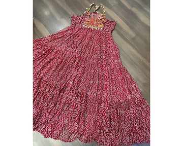 Bandhani Printed Black Color Glorious Readymade Gown In Georgette Fabric