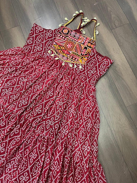 Bandhani Printed Black Color Glorious Readymade Gown In Georgette Fabric