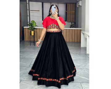 Stunning Black Gamthi Work Cotton Navratri Wear Lehenga Choli