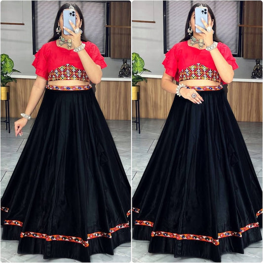Stunning Black Gamthi Work Cotton Navratri Wear Lehenga Choli