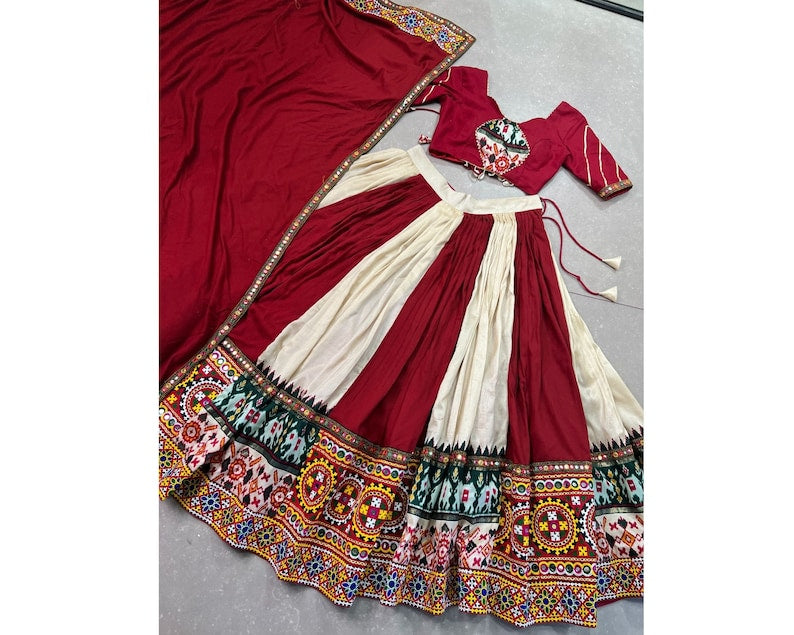 Stunning Black Gamthi Work Cotton Navratri Wear Lehenga Choli