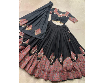 Stunning Black Gamthi Work Cotton Navratri Wear Lehenga Choli
