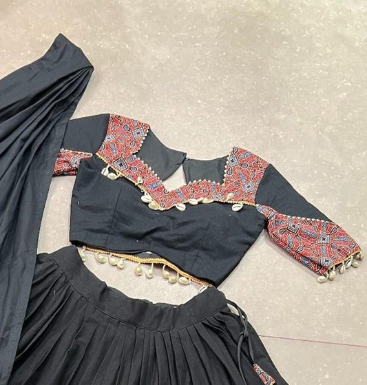 Stunning Black Gamthi Work Cotton Navratri Wear Lehenga Choli