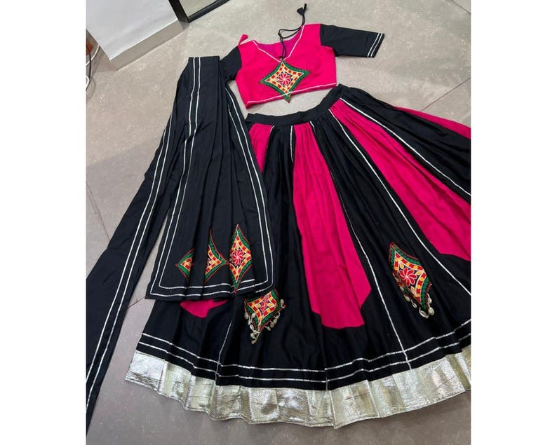 Stunning Black Gamthi Work Cotton Navratri Wear Lehenga Choli