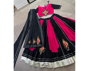Stunning Black Gamthi Work Cotton Navratri Wear Lehenga Choli