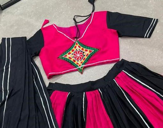 Stunning Black Gamthi Work Cotton Navratri Wear Lehenga Choli