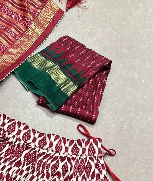 Red Colour Floral and Patola Print with Foil Work Lehenga Choli