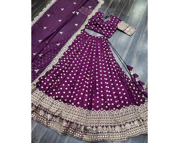 Viscose Reception Wear Jacquard with Embroidered Work Wine Lehenga Choli Chanderi Lehenga Choli
