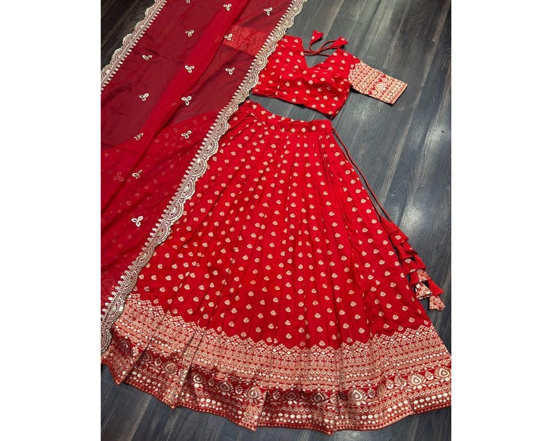 Reception Wear Jacquard with Embroidered Work Wine Lehenga Choli