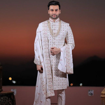 White Sherwani for Men, Chikankari Sherwani, Embroidered Sherwani, wedding sherwani men, Partywear sherwani, Jodhpuri Achkan, Made to Order