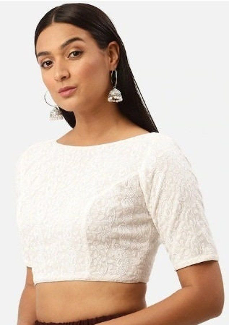 White Georgette chikankri Saree Blouse