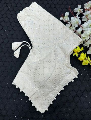 Cotton Dyeable Thread Blouse ( Mirror Mix )