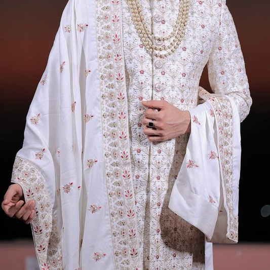 White Sherwani for Men, Chikankari Sherwani, Embroidered Sherwani, wedding sherwani men, Partywear sherwani, Jodhpuri Achkan, Made to Order