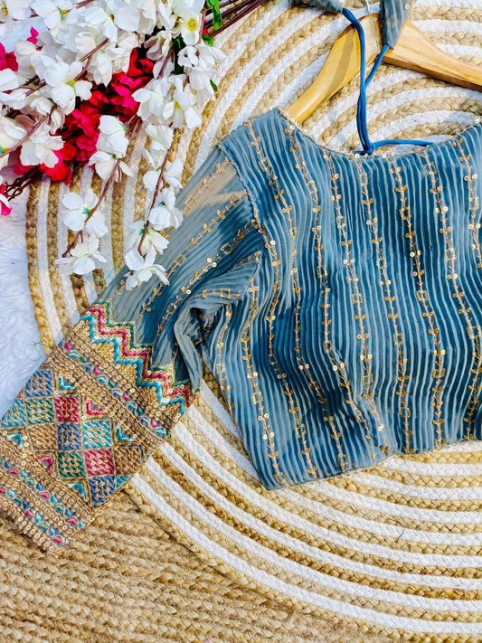 Multi Colour Crush Embroidery Work Blouse