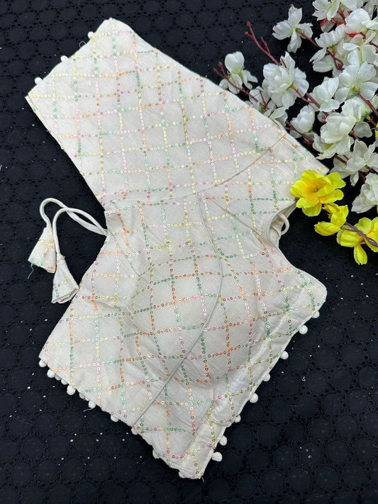 Cotton Dyeable Thread Blouse ( Mirror Mix )