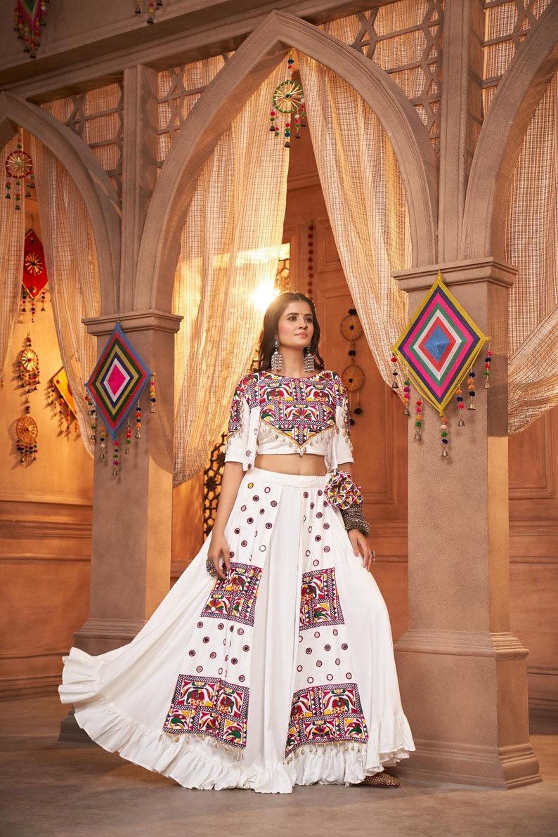 White color fully stitched navratri lehenga choli