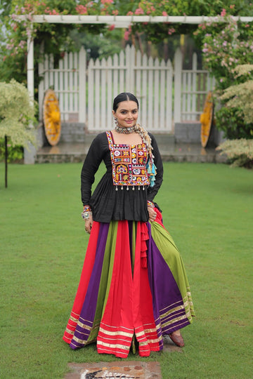 Navratri vibes Are traditional and spiritual, the Multi-colors Lehenga With Black Top