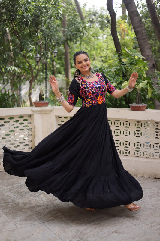 Rayon Fabric with Kutchi Gamthi Embroidered Thread Work