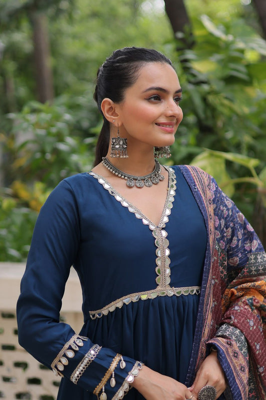 Roman Fabrics With Frill Stitching and mirror lace work