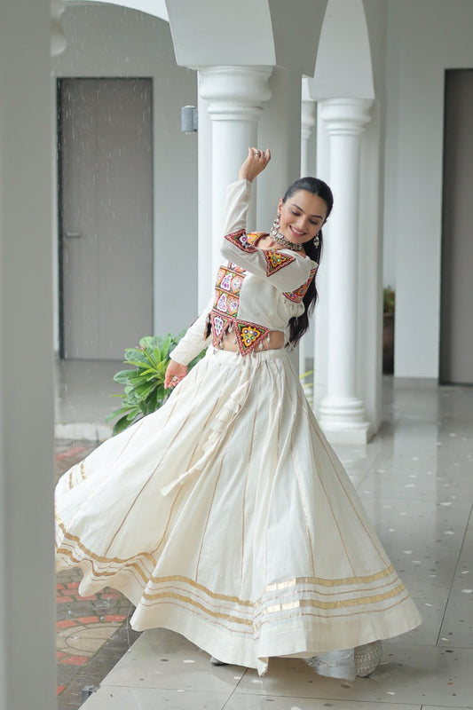 Kora Cotton With Attractive Gota-Patti Lace Navratri Lehenga Choli