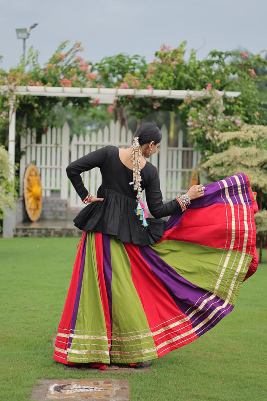Navratri vibes Are traditional and spiritual, the Multi-colors Lehenga With Black Top