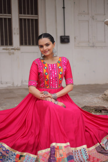 Roman With multicolor Thread with mirror work & Maslin Crochet Print Work