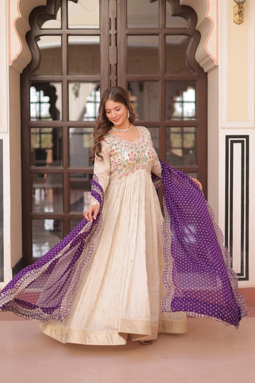 Cosmos weaving Jequard with Pearl Beads Embroidered work with purple dupatta