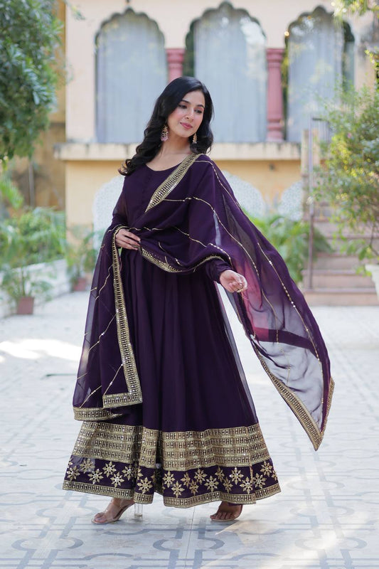 Faux Blooming Gown with Dupatta With Attractive Embroidered work